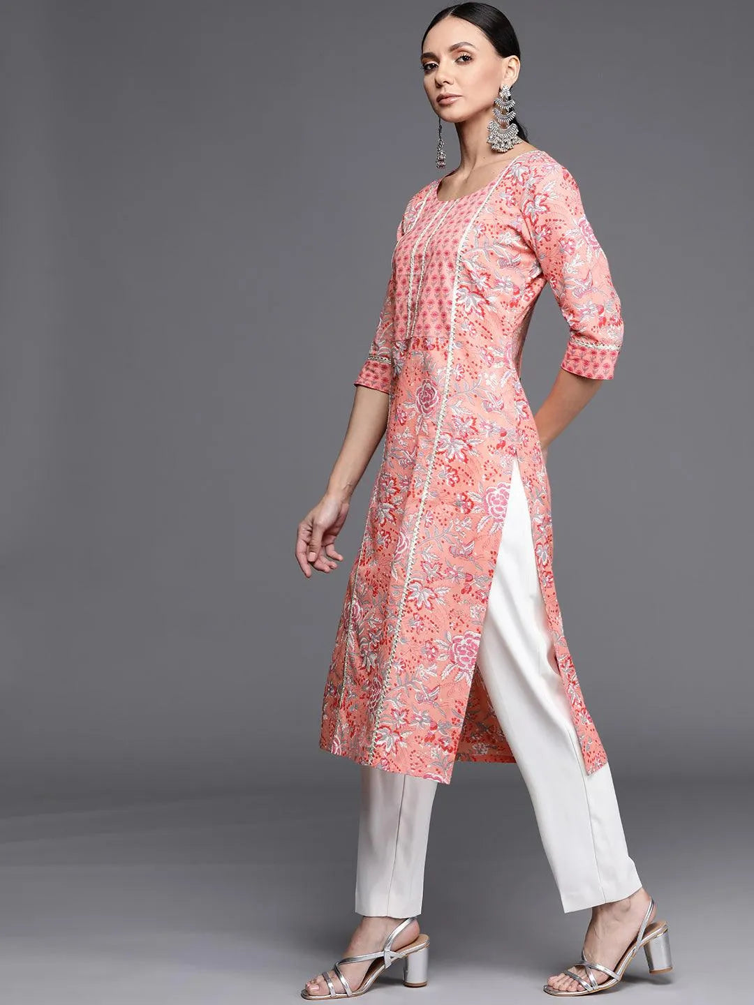 Multicoloured Printed Cotton Kurta - Libas