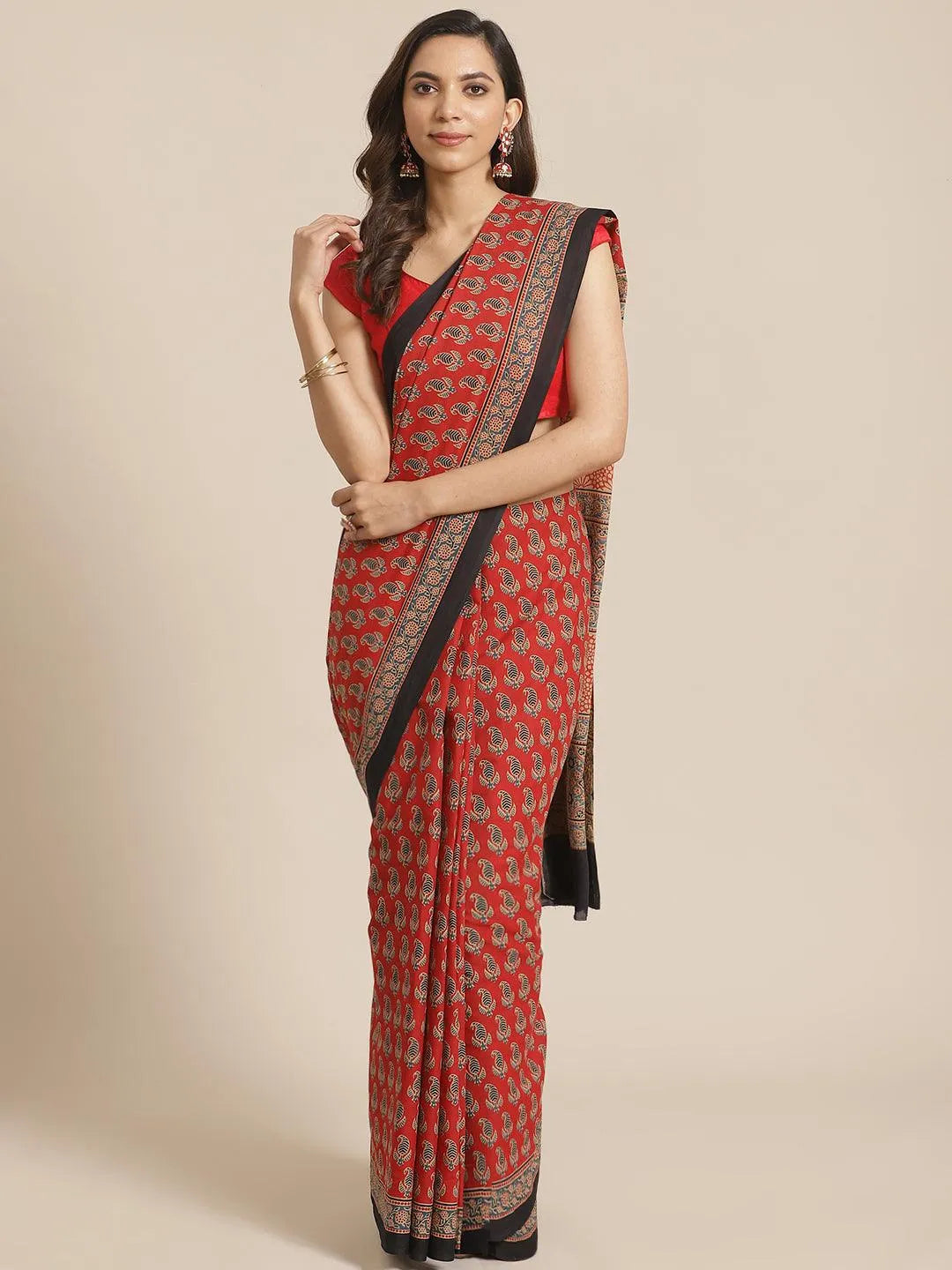 Multicoloured Printed Cotton Saree - Libas