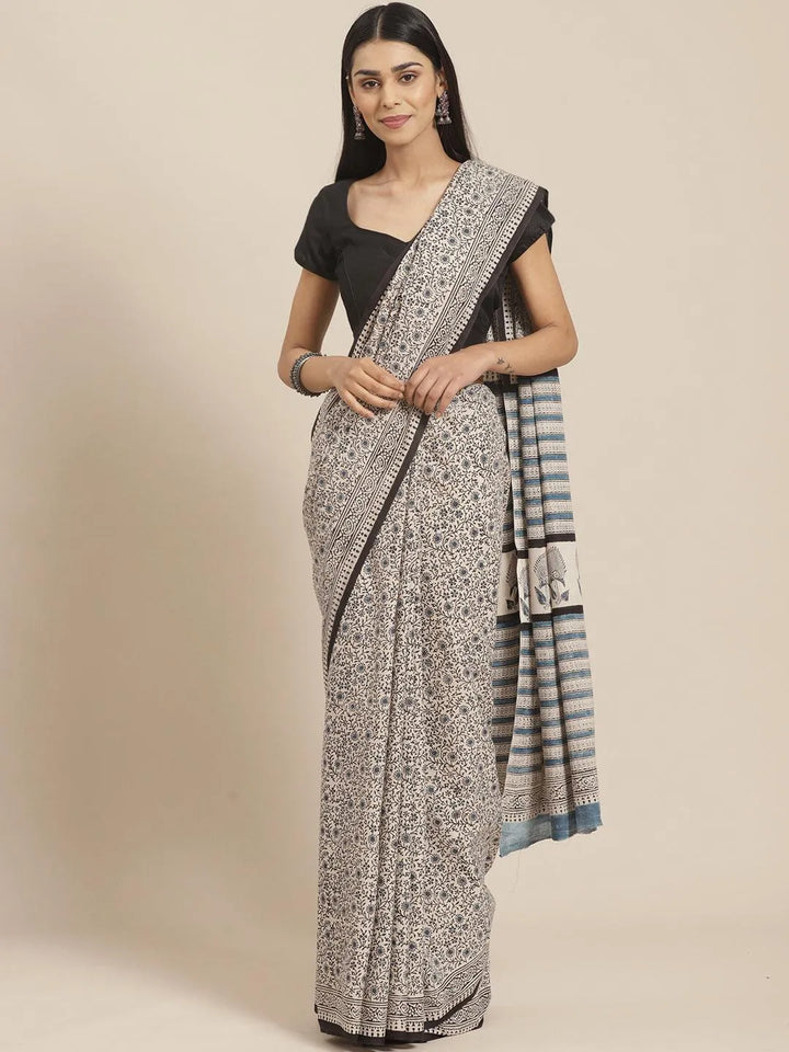 Multicoloured Printed Cotton Saree - Libas