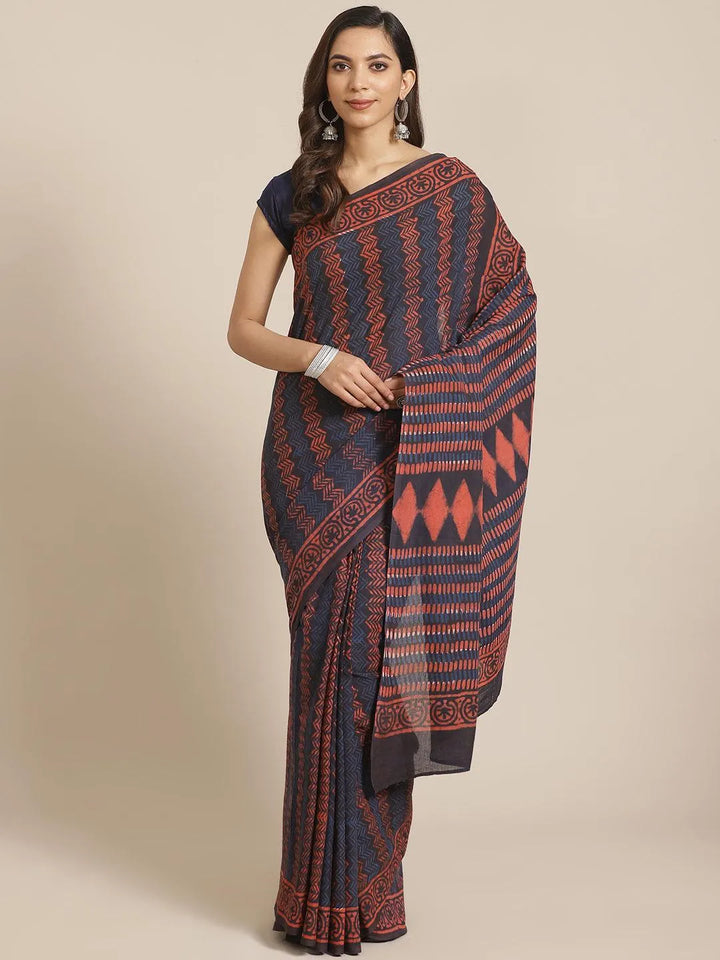 Multicoloured Printed Cotton Saree - Libas