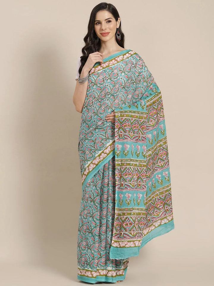 Multicoloured Printed Cotton Saree - Libas