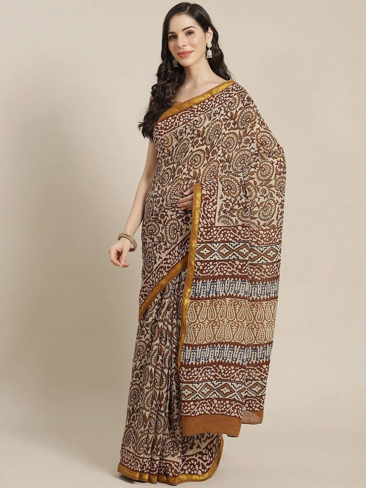 Multicoloured Printed Cotton Saree - Libas