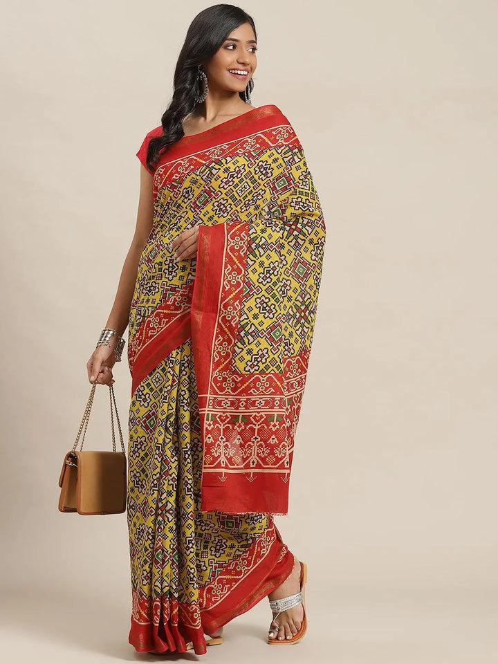 Multicoloured Printed Cotton Saree - Libas