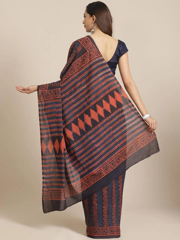 Multicoloured Printed Cotton Saree - Libas