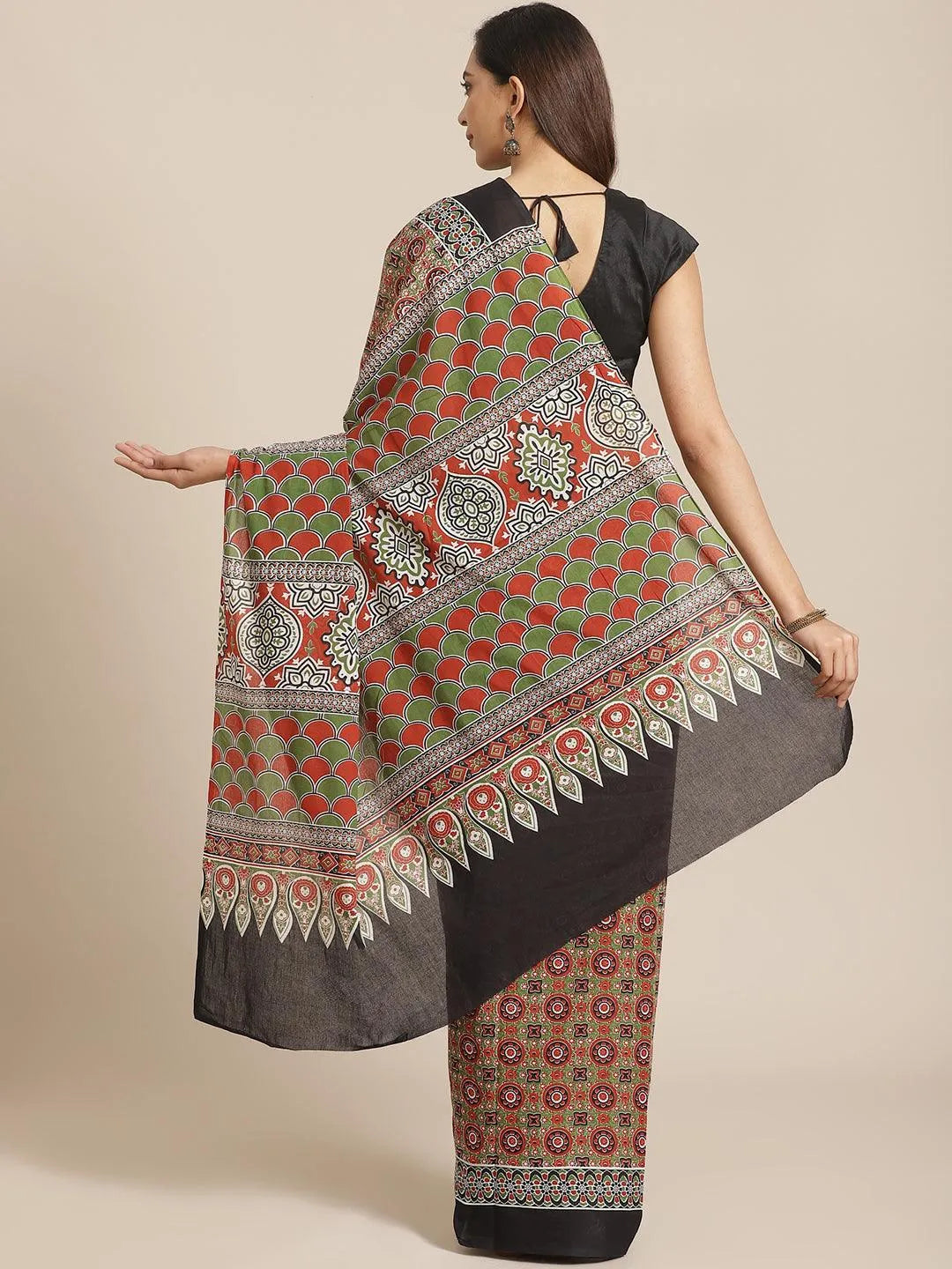 Multicoloured Printed Cotton Saree - Libas 