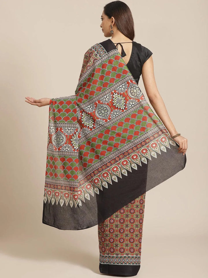 Multicoloured Printed Cotton Saree - Libas