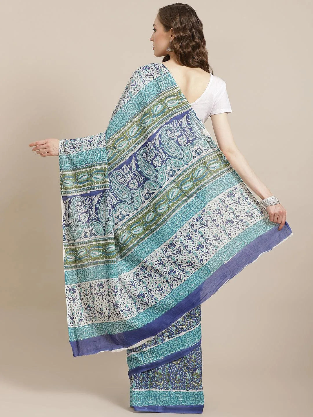 Multicoloured Printed Cotton Saree - Libas