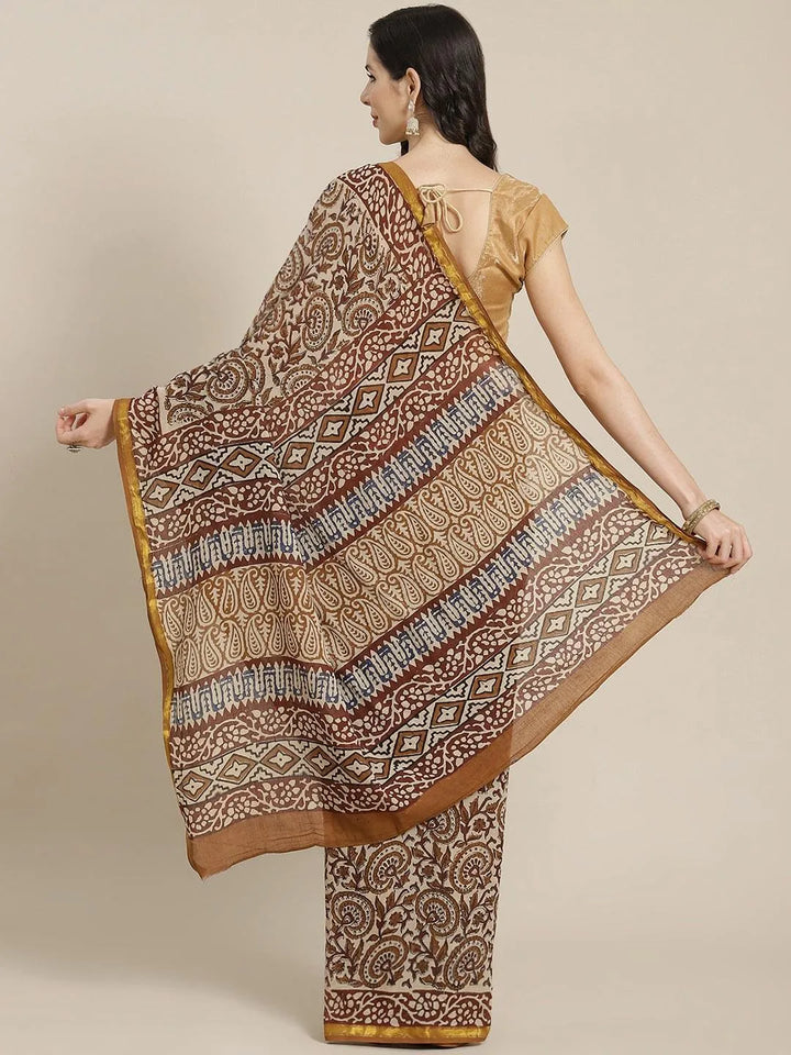 Multicoloured Printed Cotton Saree - Libas