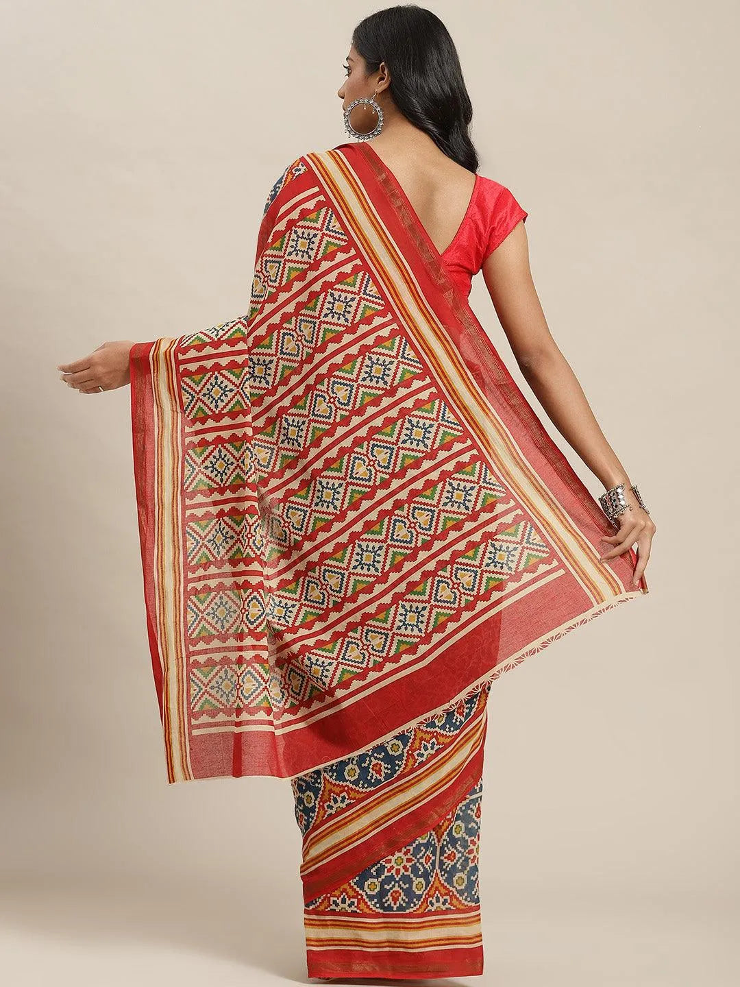 Multicoloured Printed Cotton Saree - Libas