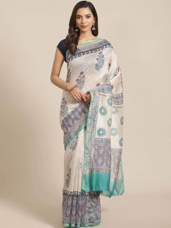 Multicoloured Printed Cotton Silk Saree - Libas