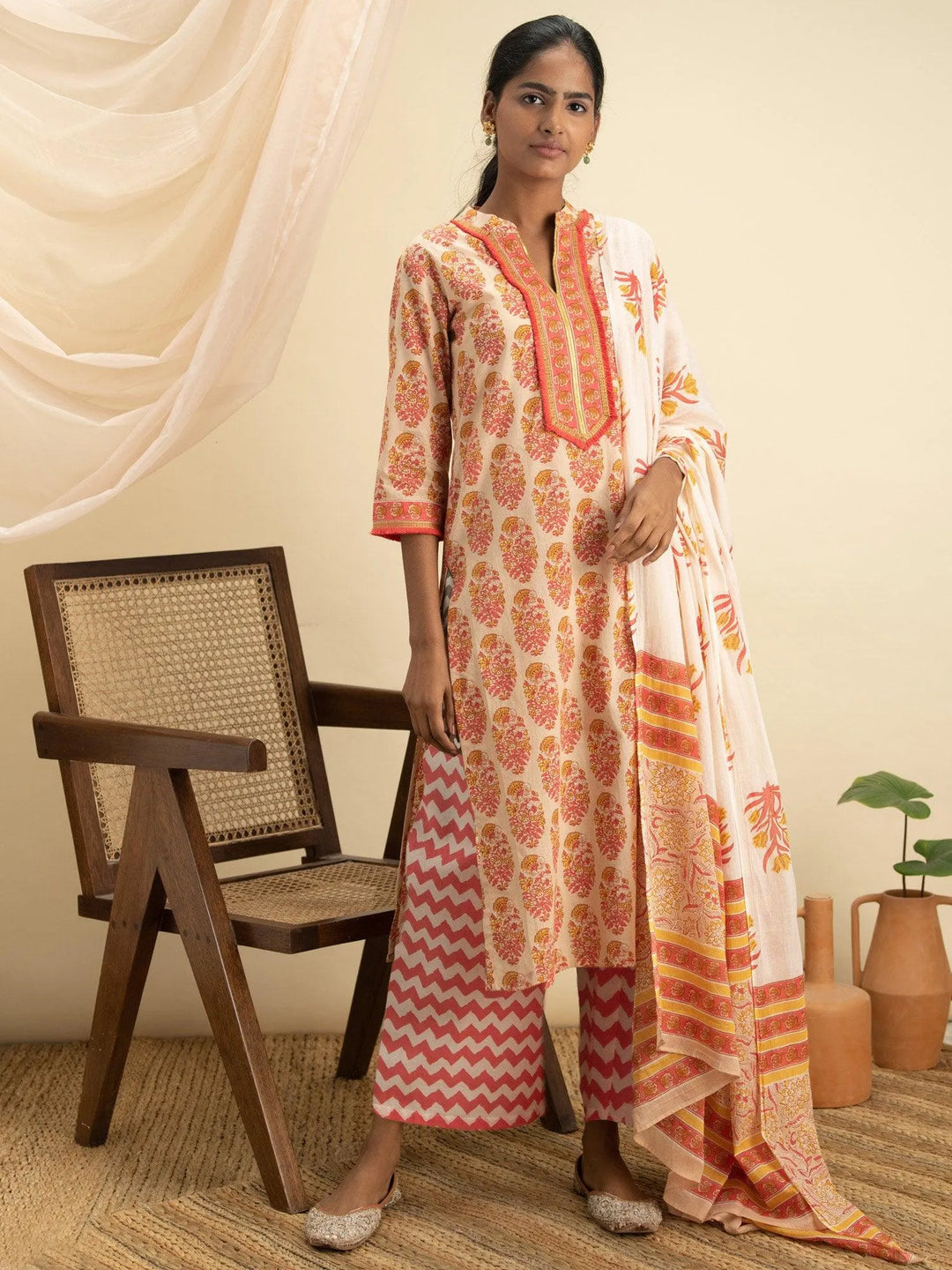 Multicoloured Printed Cotton Suit Set - Libas