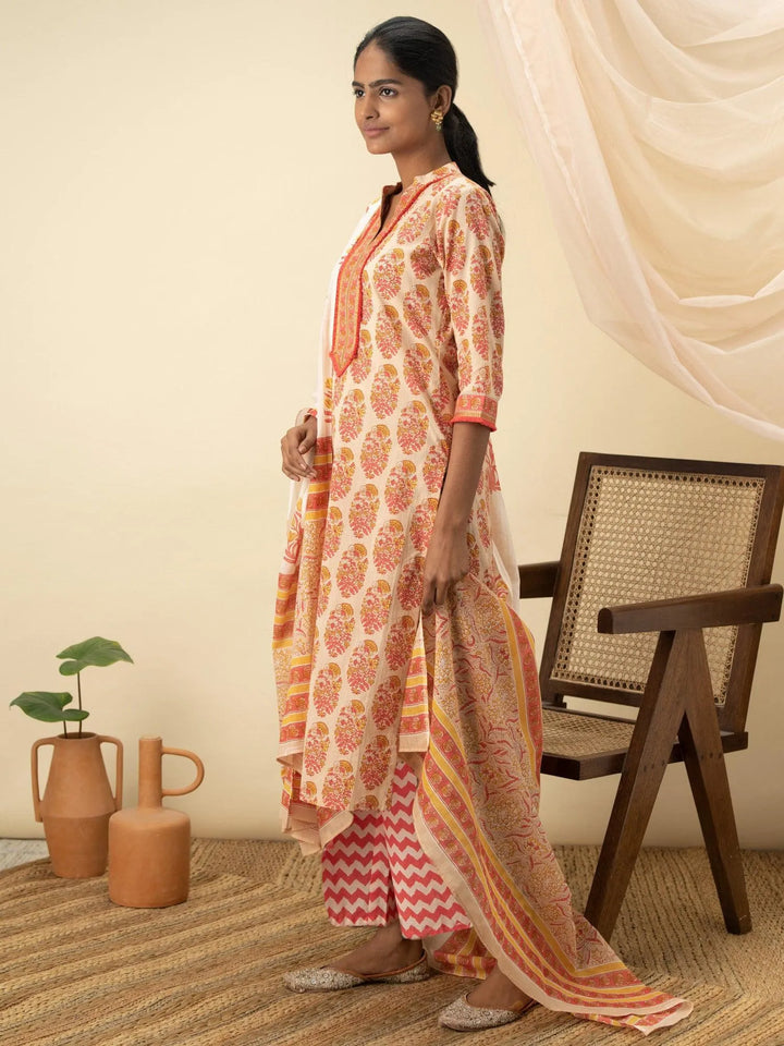 Multicoloured Printed Cotton Suit Set - Libas