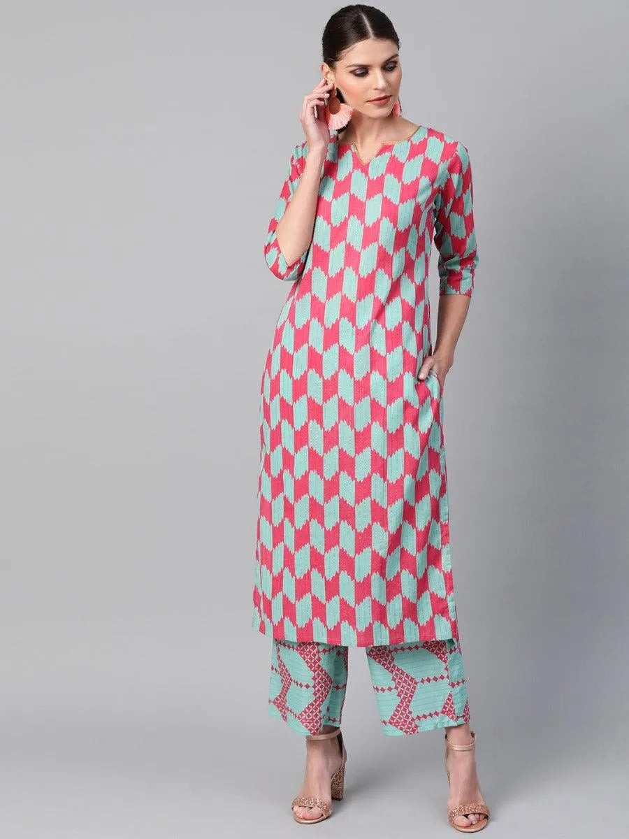 Multicoloured Printed Cotton Kurta Set - Libas