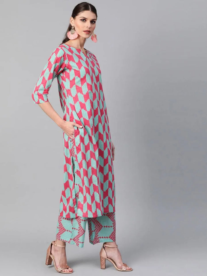 Multicoloured Printed Cotton Kurta Set - Libas