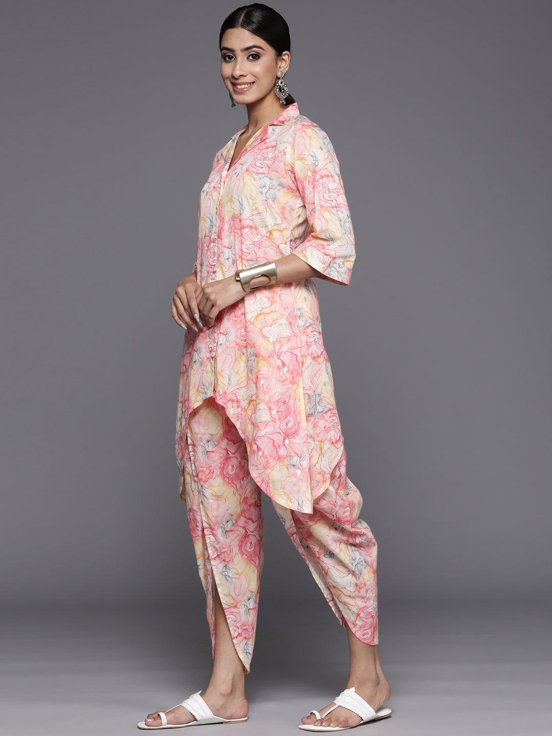 Multicoloured Printed Cotton Tunic Shirt With Trousers