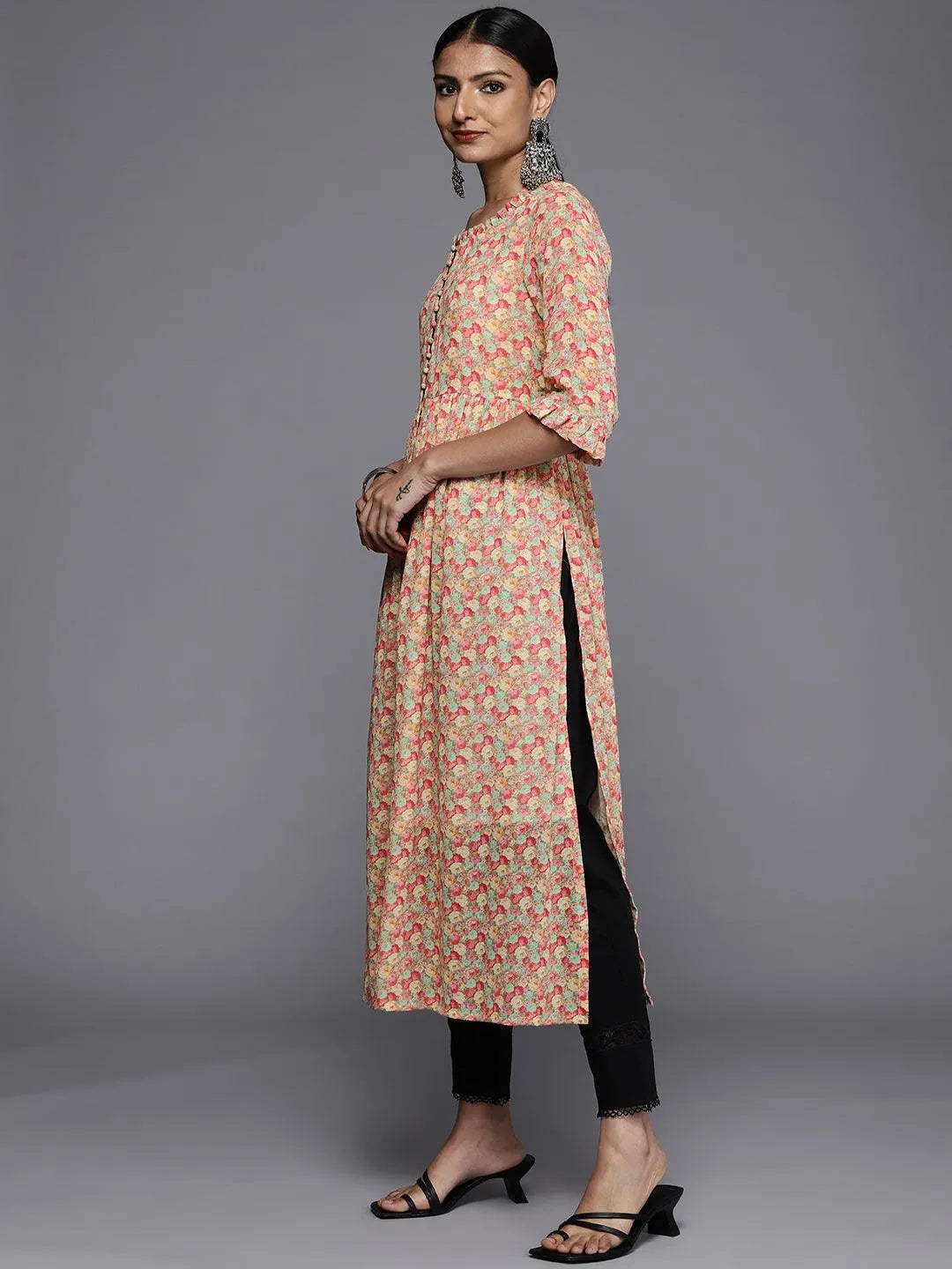 Multicoloured Printed Georgette A-Line Kurta - Libas