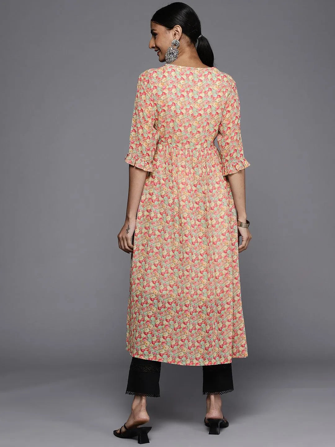 Multicoloured Printed Georgette A-Line Kurta - Libas