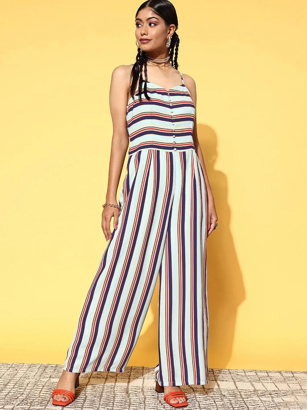 Multicoloured Printed Georgette Jumpsuit - Libas 