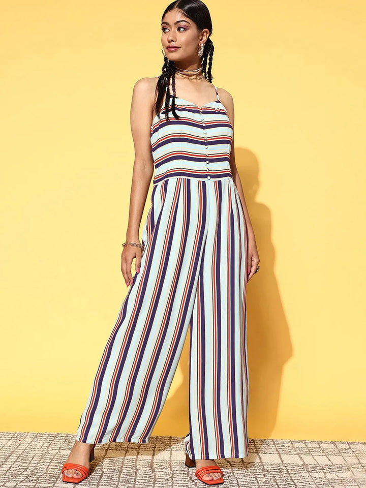 Multicoloured Printed Georgette Jumpsuit - Libas