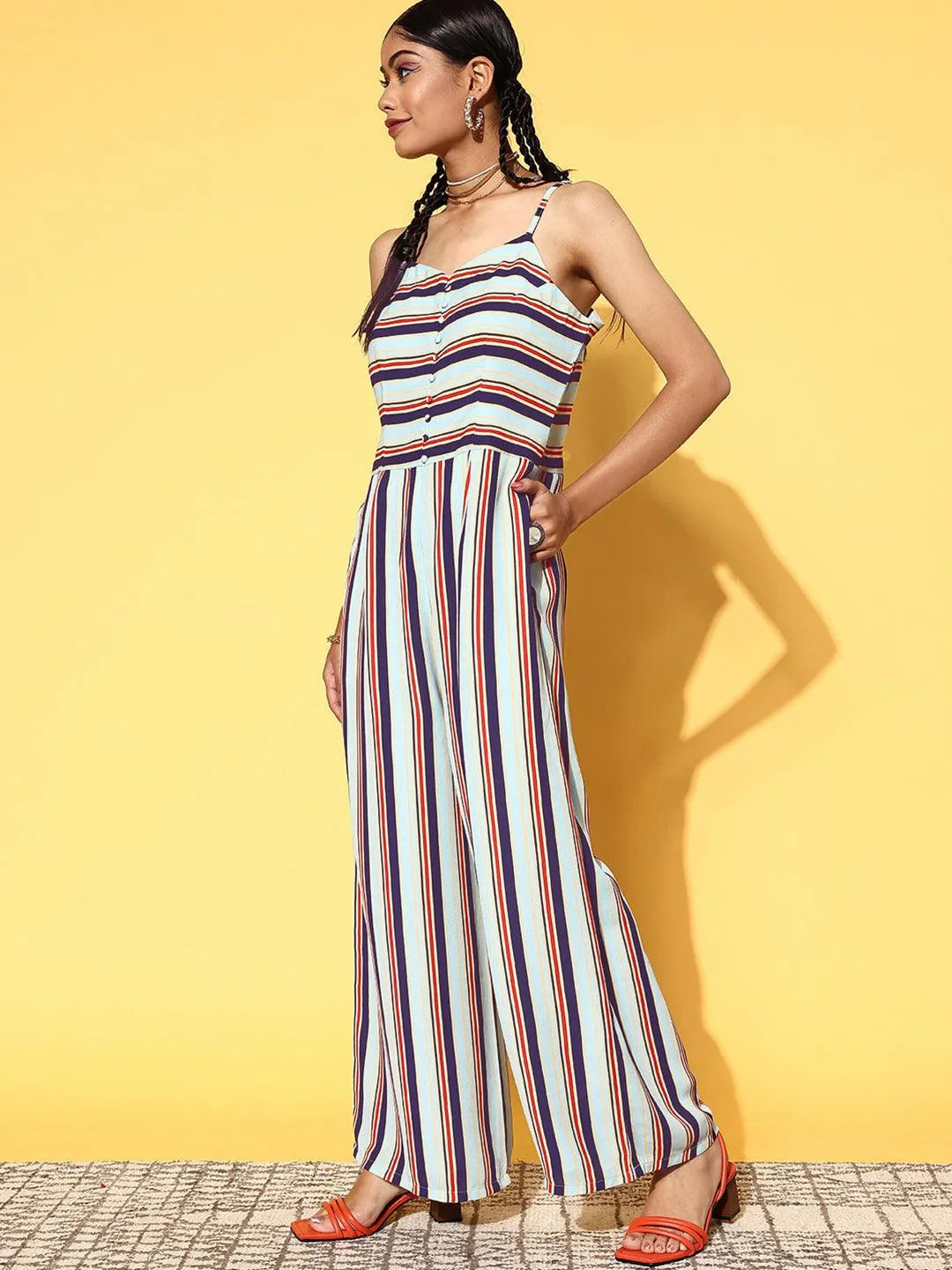 Multicoloured Printed Georgette Jumpsuit - Libas 