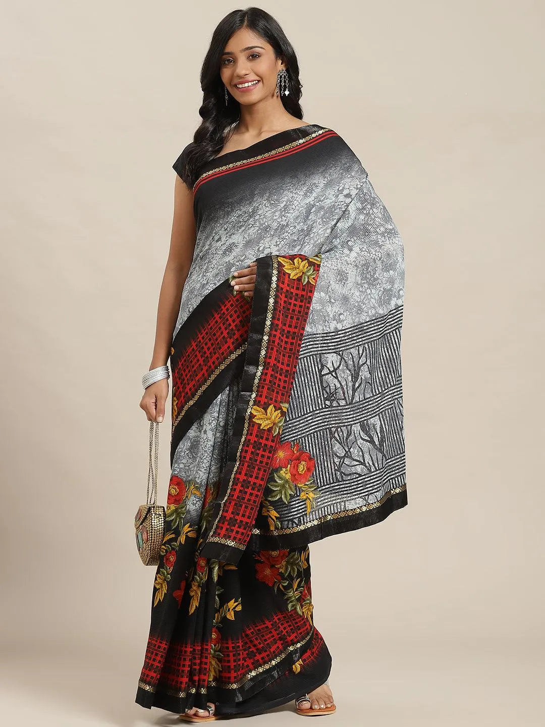 Multicoloured Printed Georgette Saree - Libas