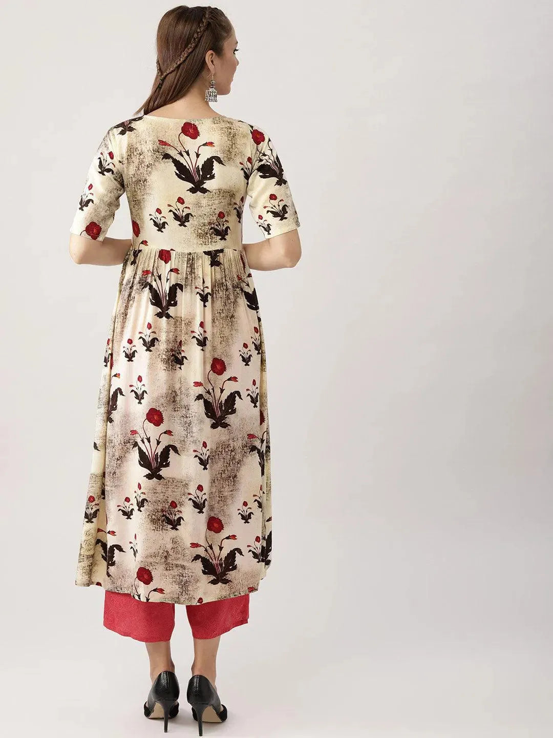 

Multicoloured Printed Rayon A-Line Kurta With Palazzos