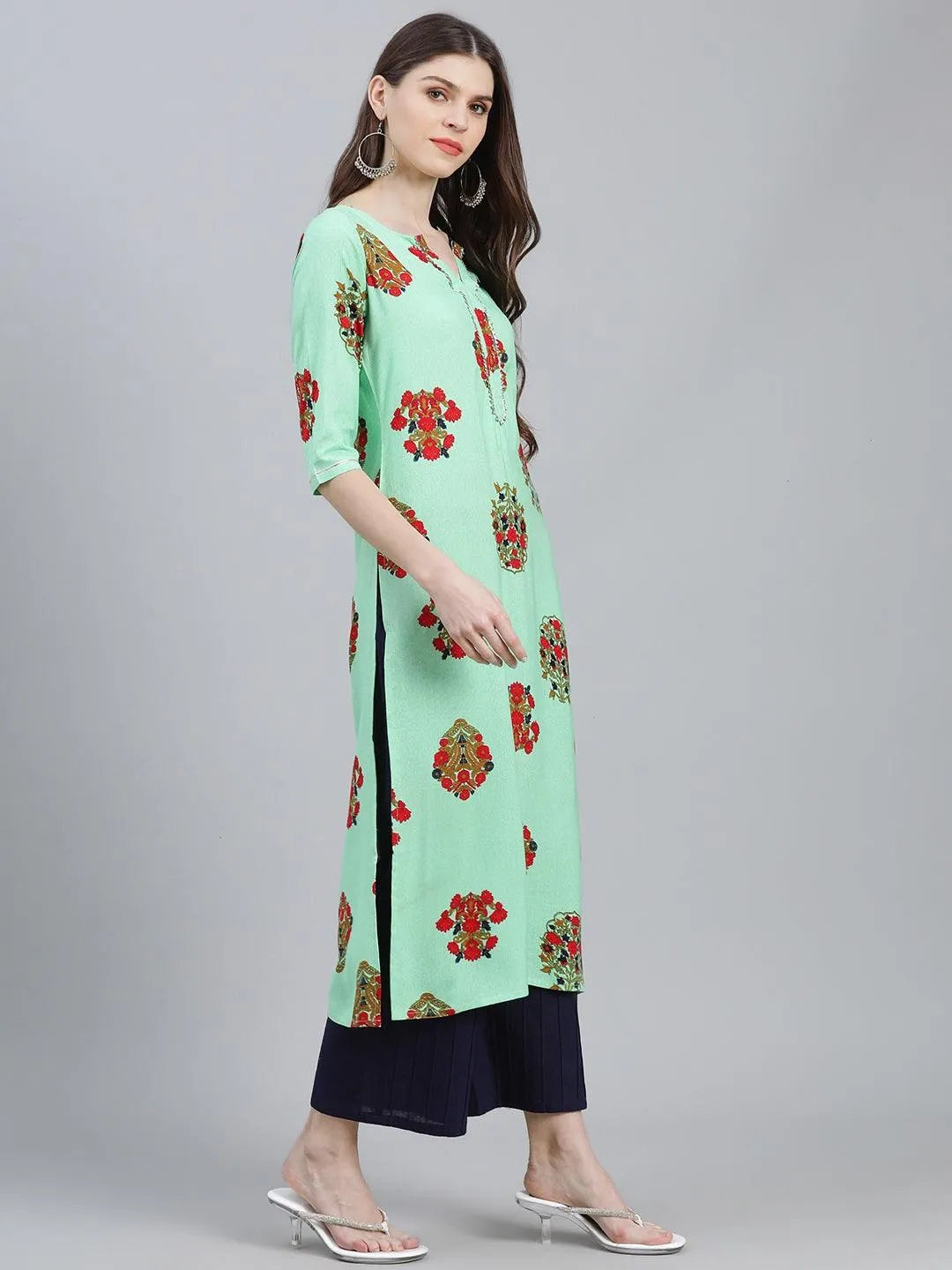 Multicoloured Printed Rayon Kurta - Libas