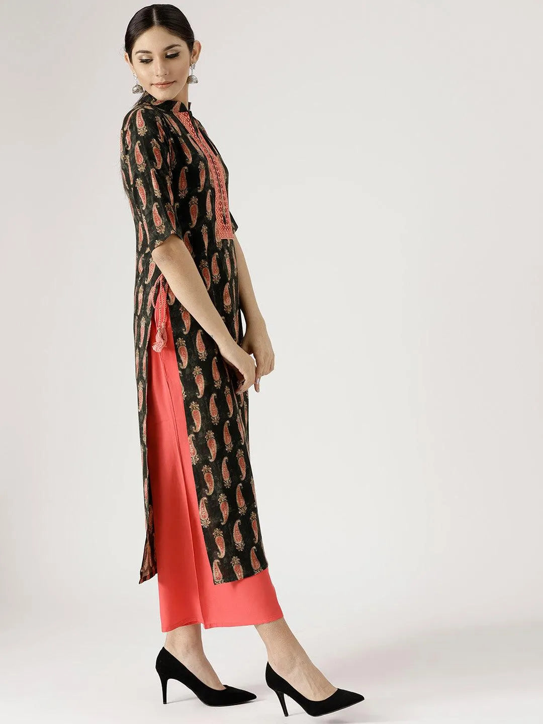 

Multicoloured Printed Rayon Straight Kurta With Palazzos