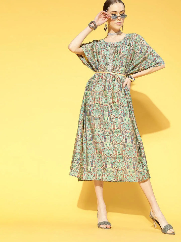 Multicoloured Printed Silk Blend Dress - Libas