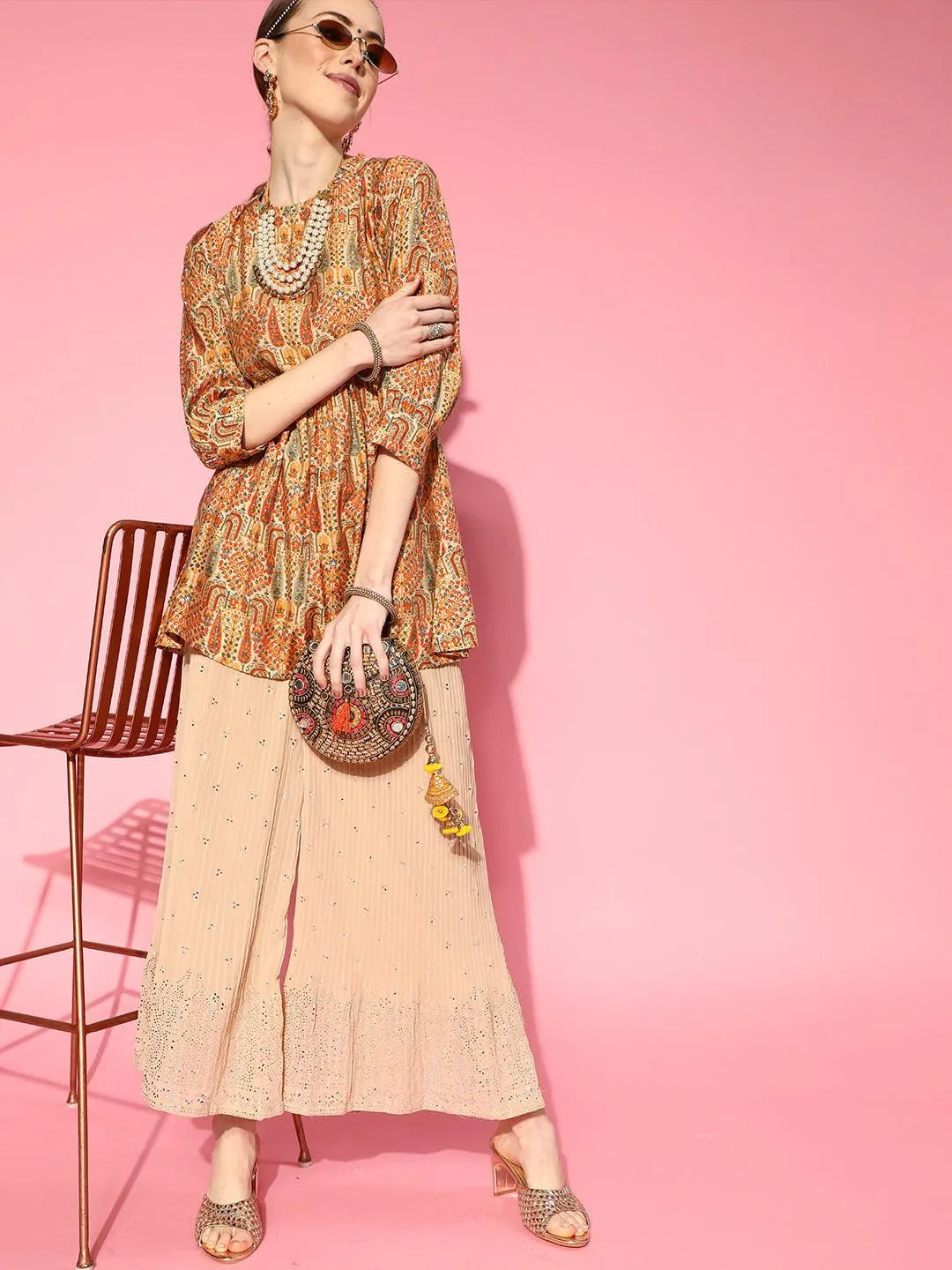 Multicoloured Printed Silk Blend Kurti - Libas 