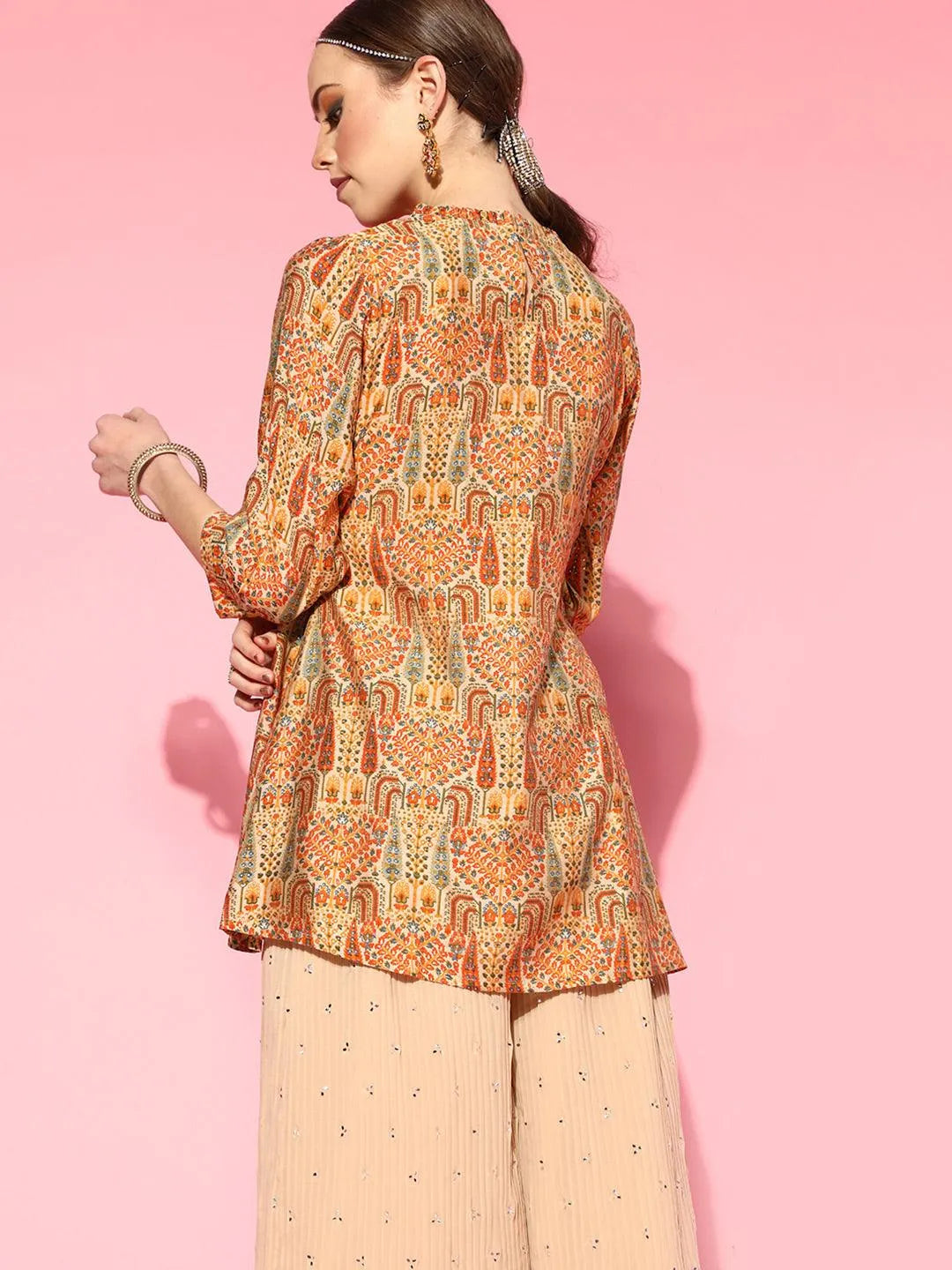 Multicoloured Printed Silk Blend Kurti - Libas 