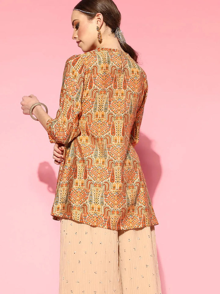 Multicoloured Printed Silk Blend Kurti - Libas