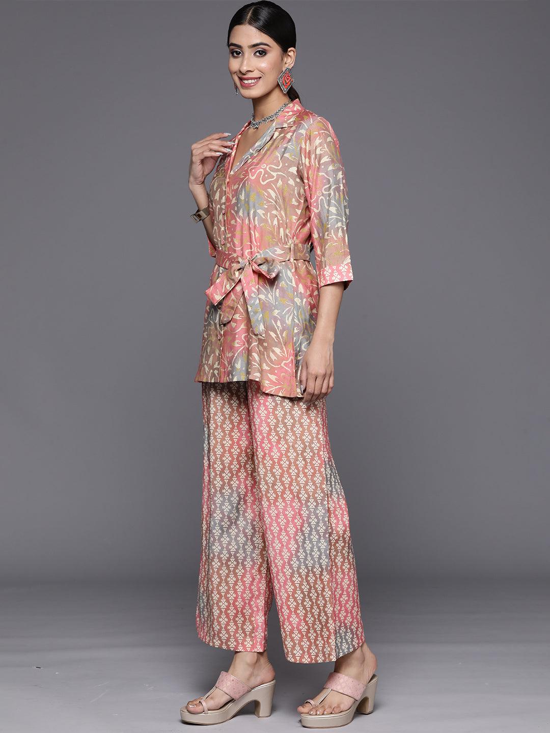 Multicoloured Printed Silk Blend Shirt With Palazzos