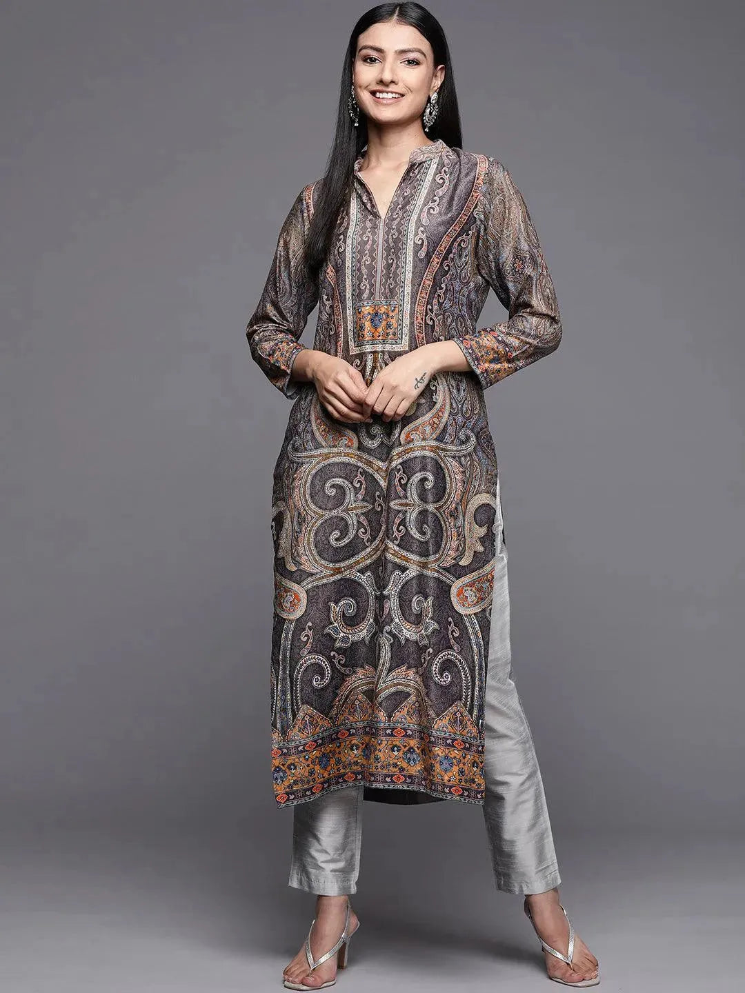 

Multicoloured Printed Velvet Straight Kurta