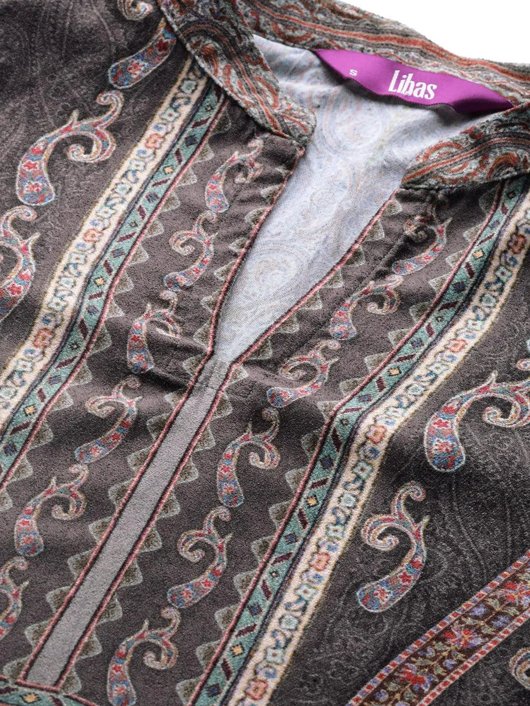 Multicoloured Printed Velvet Straight Kurta - Libas