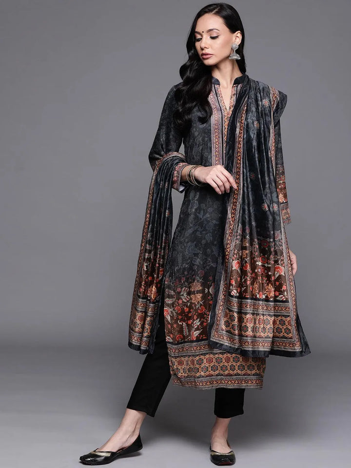 Multicoloured Printed Velvet Suit Set - Libas