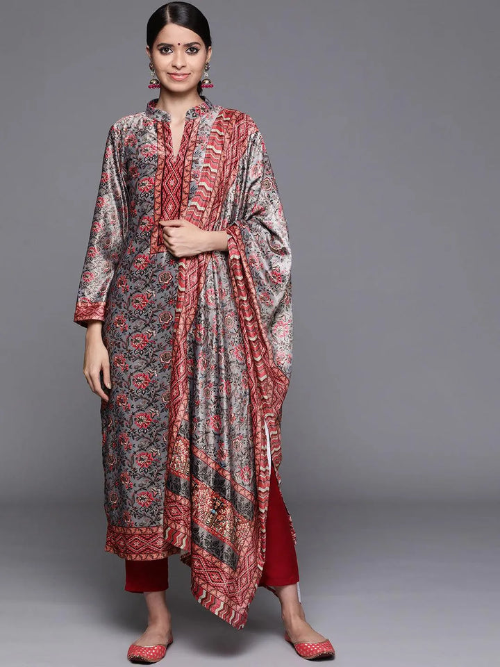 Multicoloured Printed Velvet Suit Set - Libas