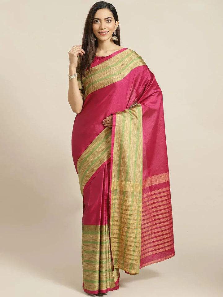 Multicoloured Striped Polyester Silk Saree - Libas