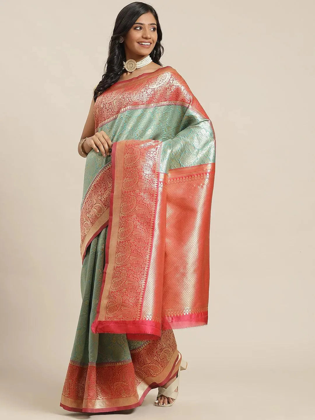 Multicoloured Woven Design Brocade Saree - Libas