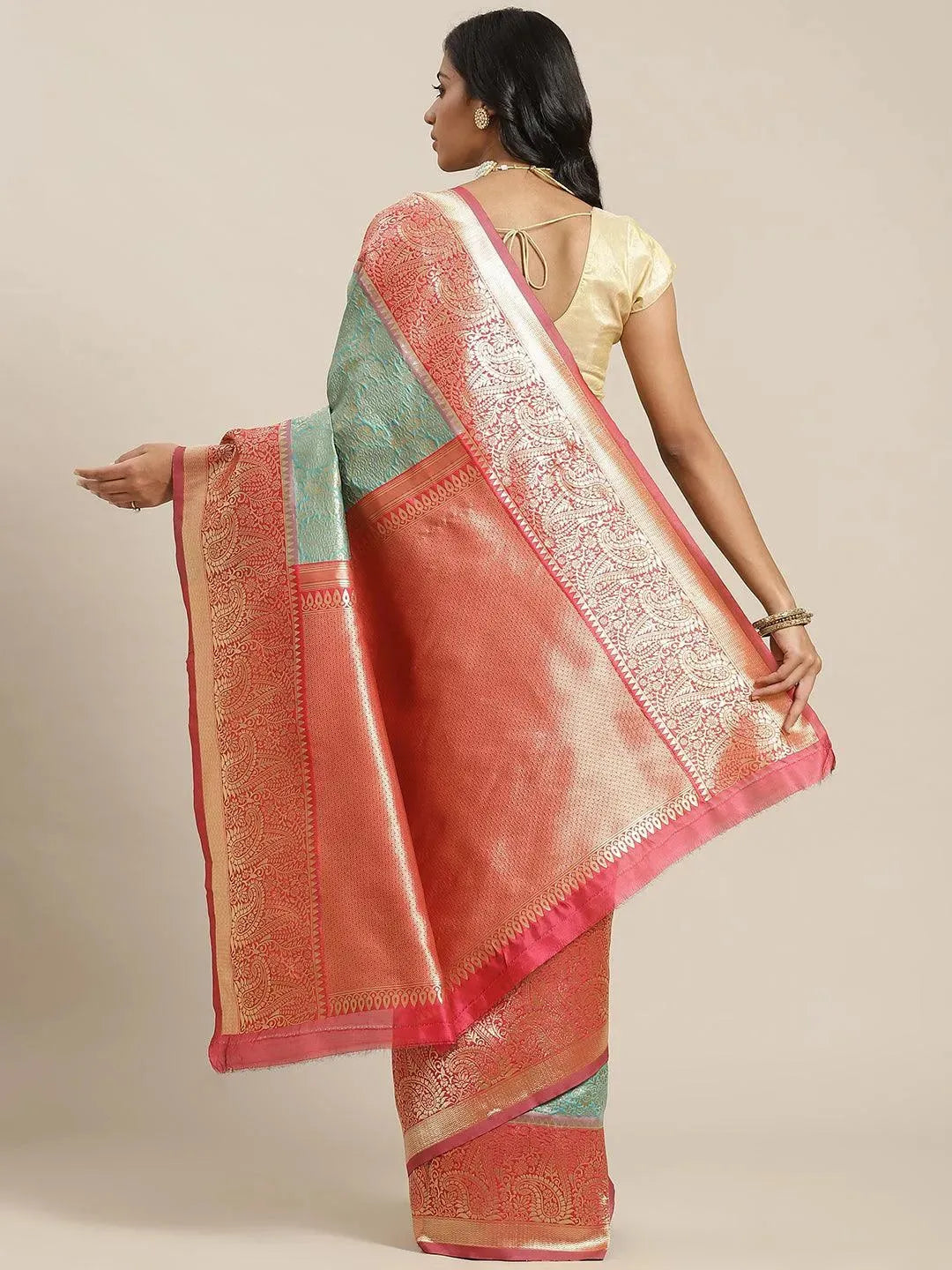 Multicoloured Woven Design Brocade Saree - Libas 