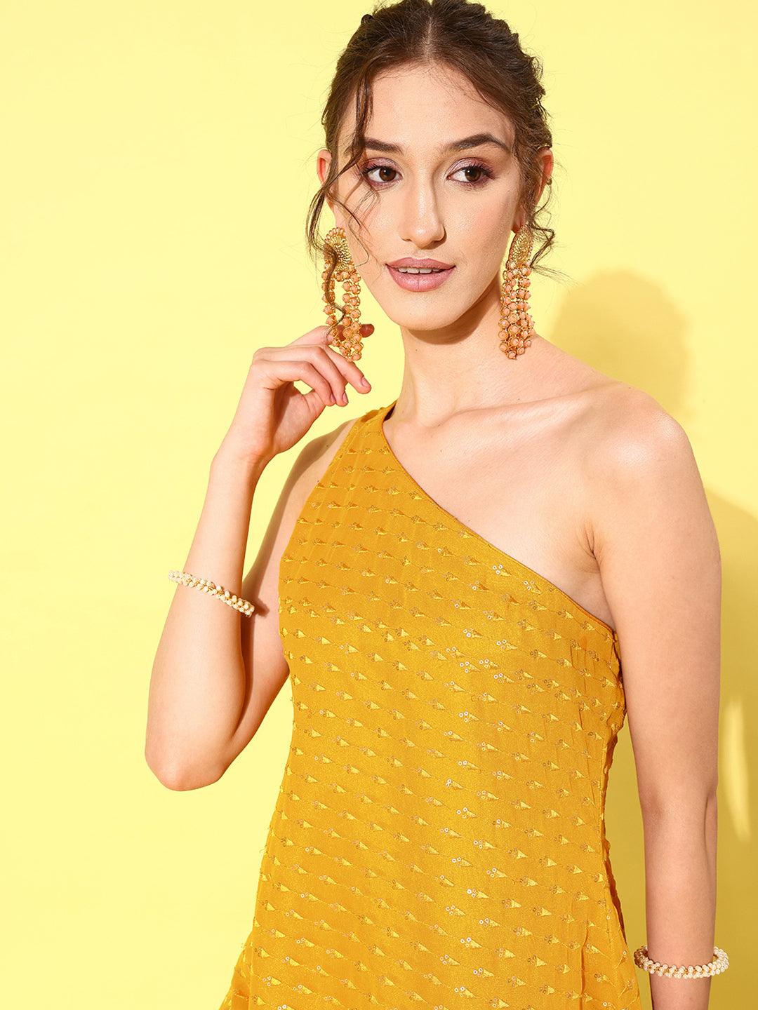 Mustard Embellished Georgette Co-Ords - Libas