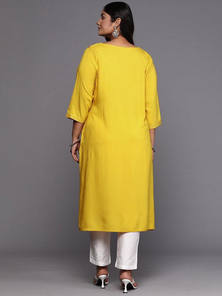 Mustard Embroidered Rayon Straight Kurta - Libas