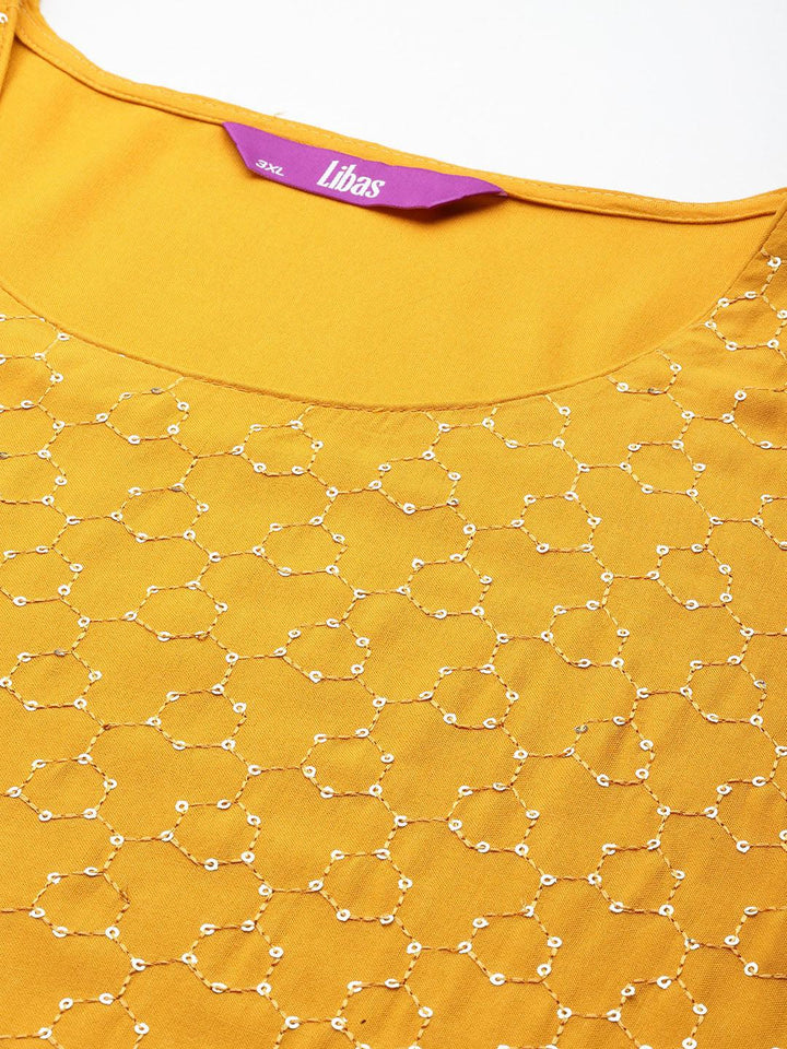 Mustard Embroidered Rayon Straight Kurta - Libas