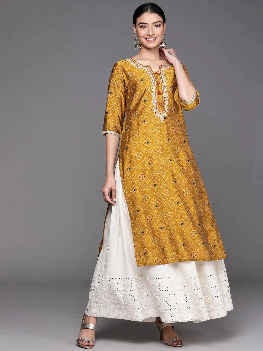 

Buy Mustard Printed Chanderi Silk Kurta - 23411O-XXL | Libas Ethnic Wear Online