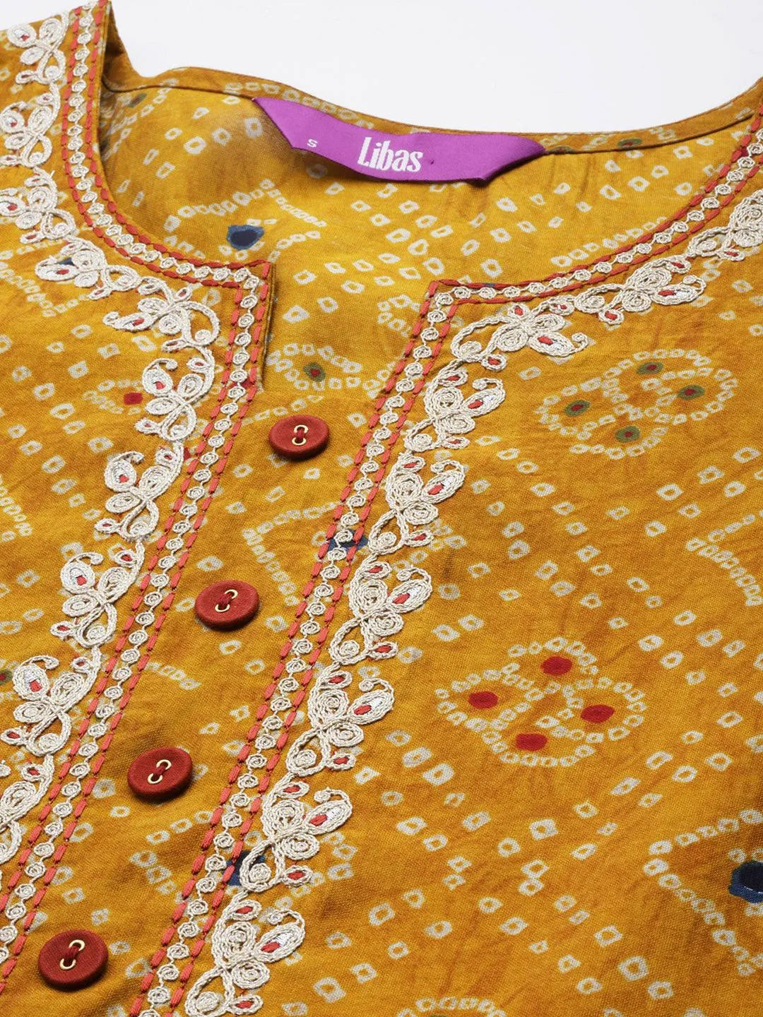 Mustard Printed Chanderi Silk Kurta - Libas