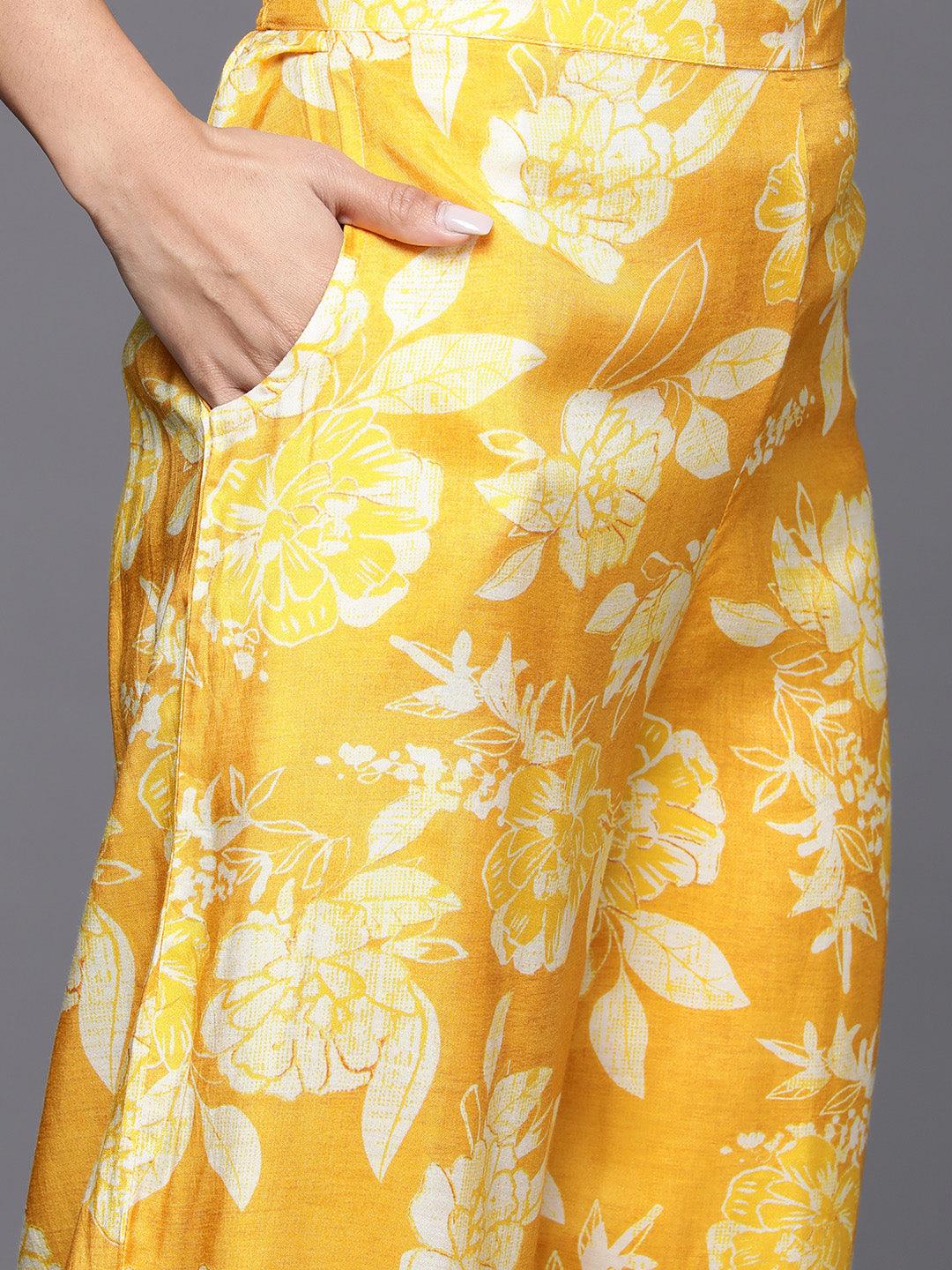 Mustard Printed Cotton Blend Shirt With Palazzos - Libas