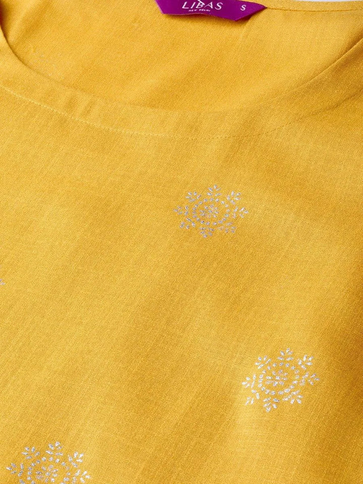 Mustard Printed Cotton Kurta - Libas