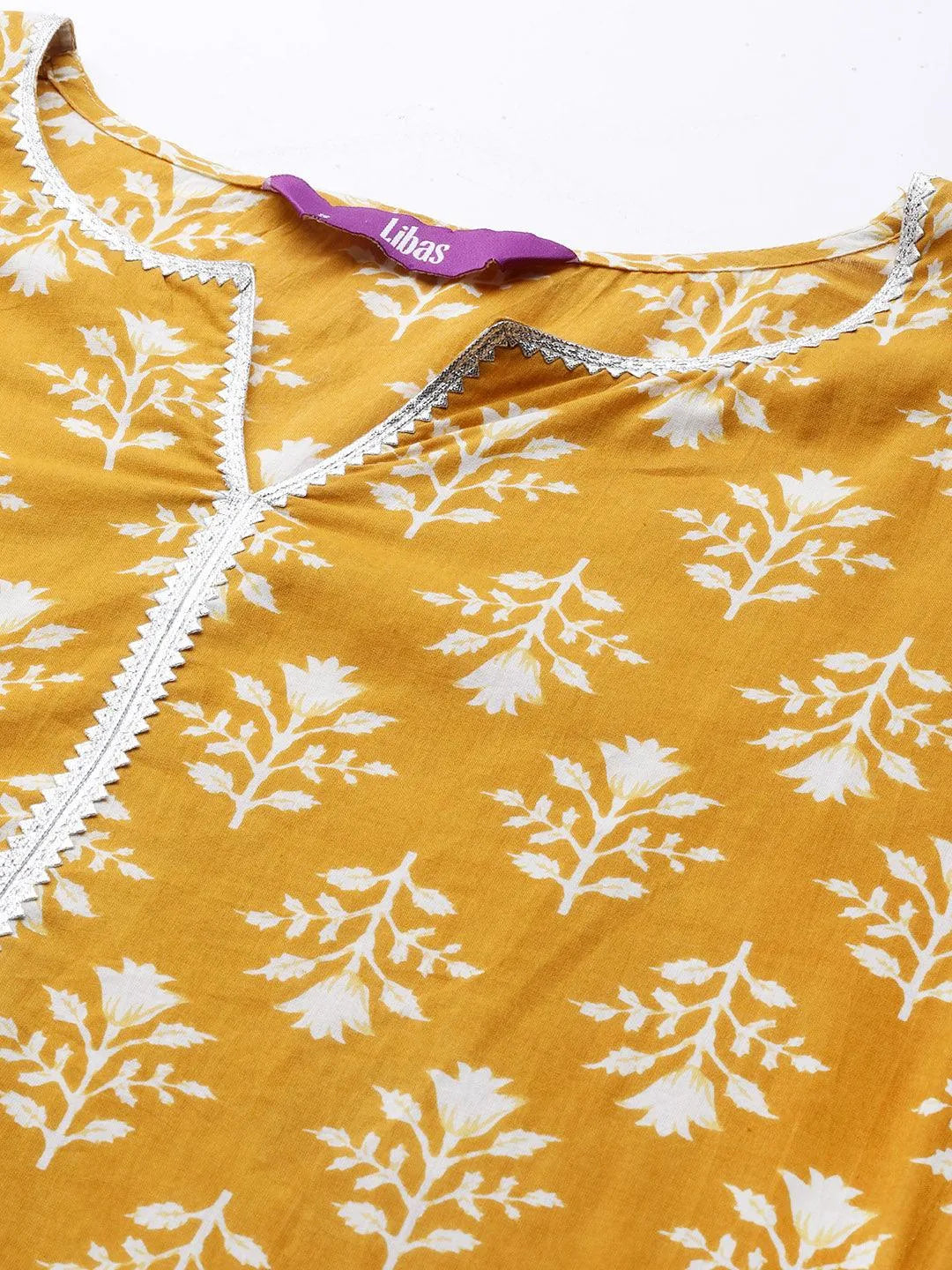 Mustard Printed Cotton Kurta - Libas