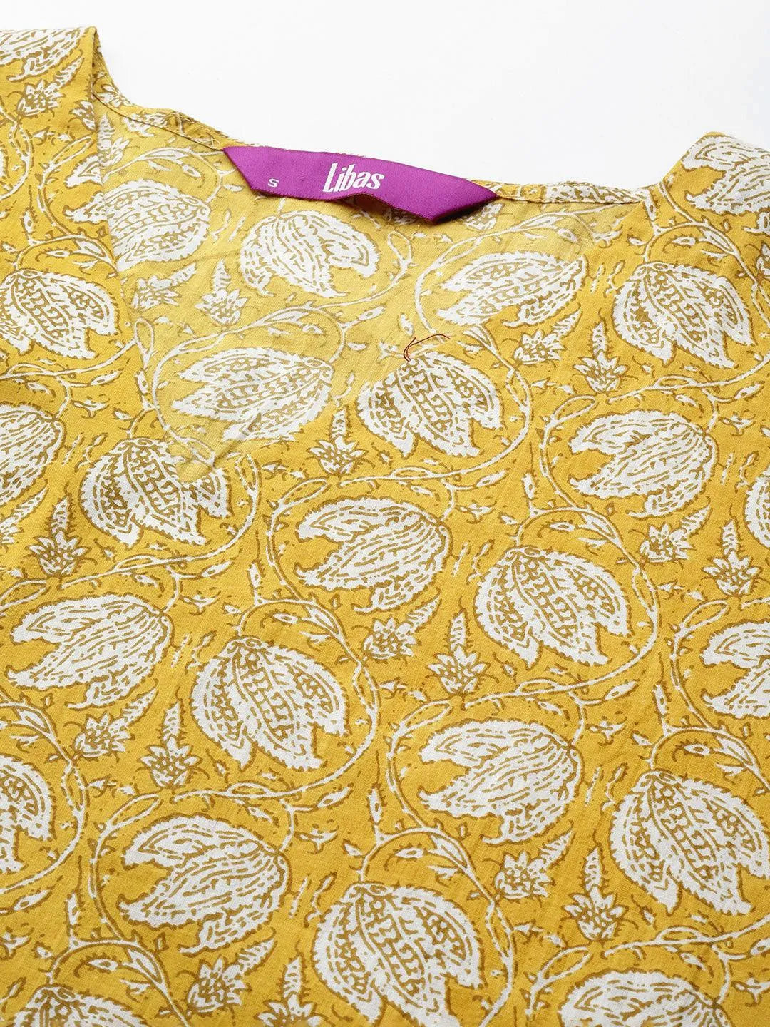 Mustard Printed Cotton Night Suit - Libas