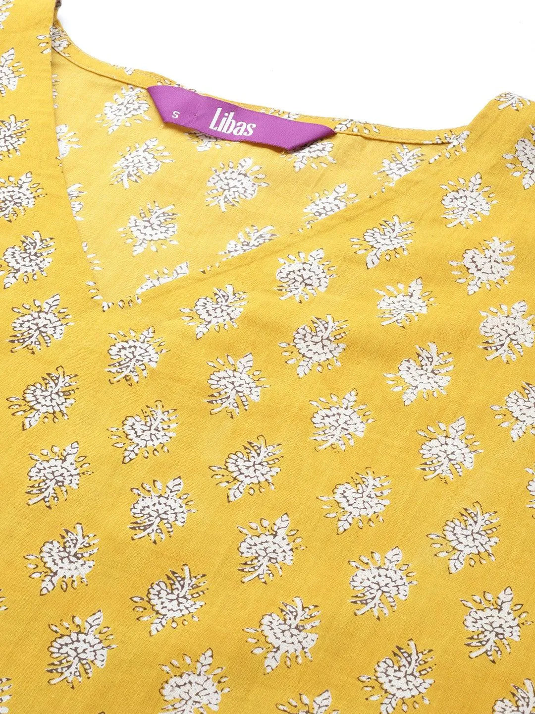 Mustard Printed Cotton Night Suit - Libas 